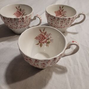 Vtg Johnson Brothers Made In England Rose Bouquet Pink Floral Tea Cups 3 Only